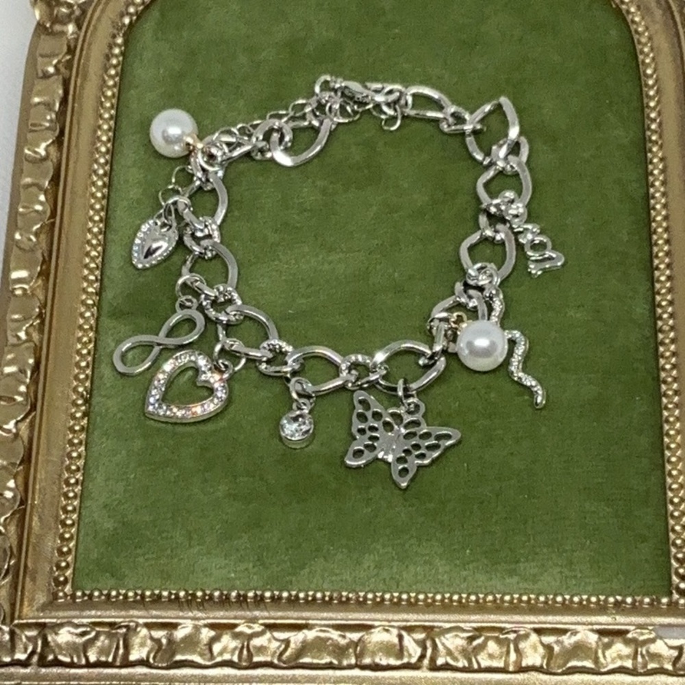Silver Charm Bracelet with Pearls
